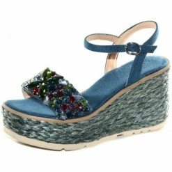 Alma En Pena Sandalo Zeppa Rafia Azzurro V22BL1030 Couleur Bleu